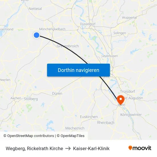 Wegberg, Rickelrath Kirche to Kaiser-Karl-Klinik map