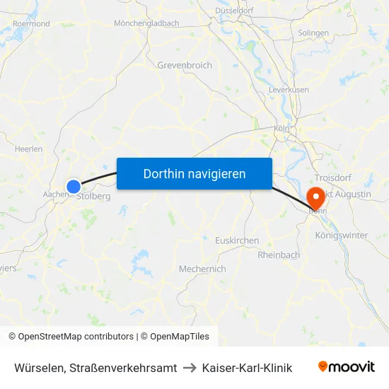 Würselen, Straßenverkehrsamt to Kaiser-Karl-Klinik map