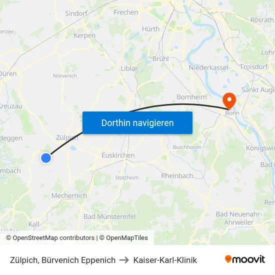 Zülpich, Bürvenich Eppenich to Kaiser-Karl-Klinik map