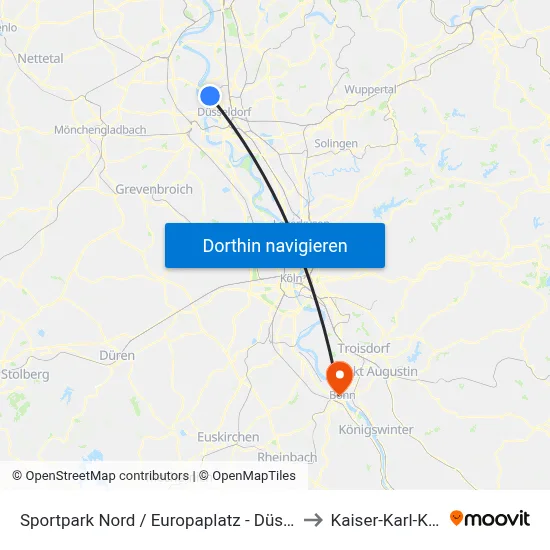 Sportpark Nord / Europaplatz - Düsseldorf to Kaiser-Karl-Klinik map