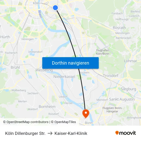 Köln Dillenburger Str. to Kaiser-Karl-Klinik map