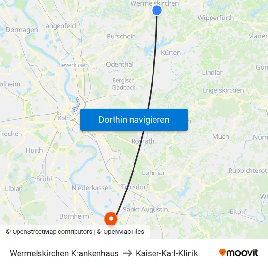 Wermelskirchen Krankenhaus to Kaiser-Karl-Klinik map
