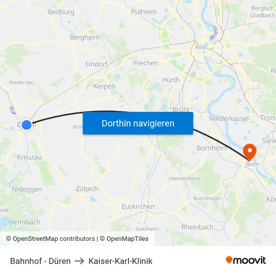 Bahnhof - Düren to Kaiser-Karl-Klinik map