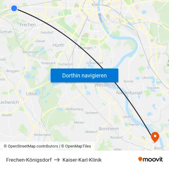 Frechen-Königsdorf to Kaiser-Karl-Klinik map