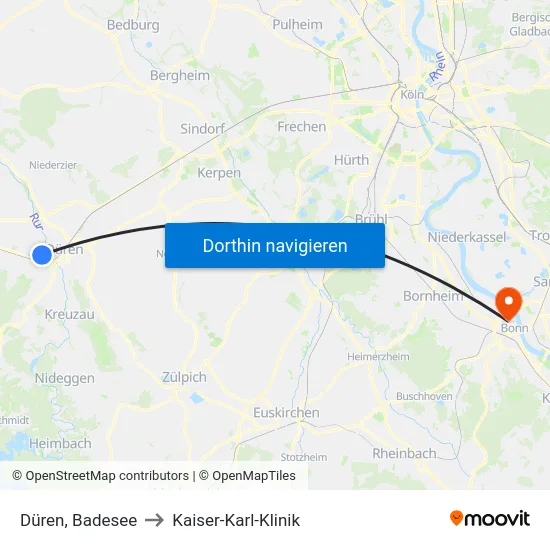 Düren, Badesee to Kaiser-Karl-Klinik map