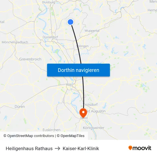 Heiligenhaus Rathaus to Kaiser-Karl-Klinik map