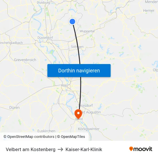 Velbert am Kostenberg to Kaiser-Karl-Klinik map
