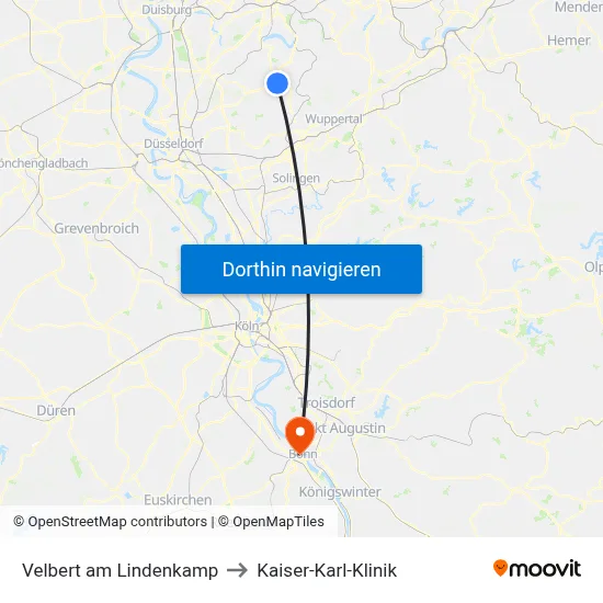 Velbert am Lindenkamp to Kaiser-Karl-Klinik map