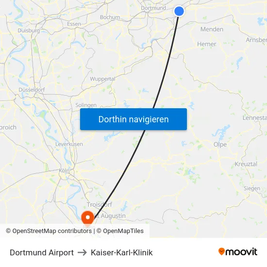Dortmund Airport to Kaiser-Karl-Klinik map
