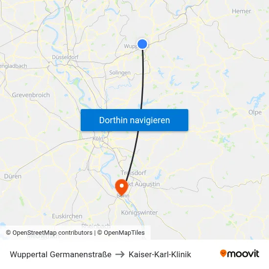 Wuppertal Germanenstraße to Kaiser-Karl-Klinik map