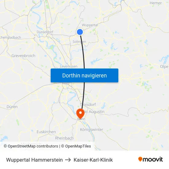 Wuppertal Hammerstein to Kaiser-Karl-Klinik map