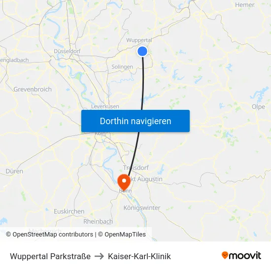 Wuppertal Parkstraße to Kaiser-Karl-Klinik map