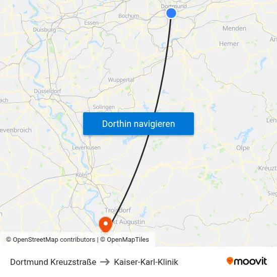 Dortmund Kreuzstraße to Kaiser-Karl-Klinik map