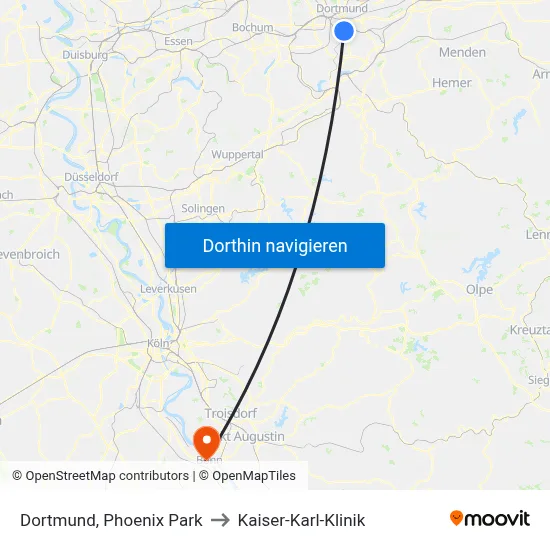 Dortmund, Phoenix Park to Kaiser-Karl-Klinik map
