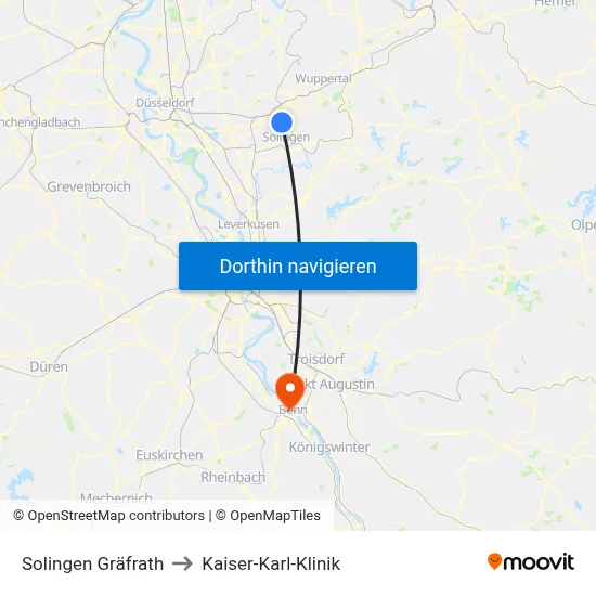 Solingen Gräfrath to Kaiser-Karl-Klinik map