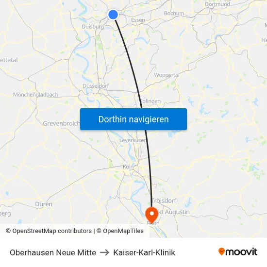 Oberhausen Neue Mitte to Kaiser-Karl-Klinik map