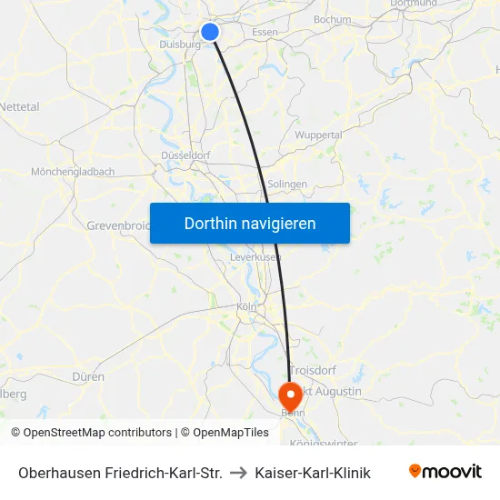 Oberhausen Friedrich-Karl-Str. to Kaiser-Karl-Klinik map
