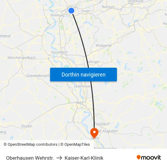 Oberhausen Wehrstr. to Kaiser-Karl-Klinik map