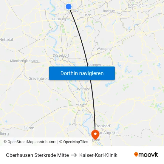 Oberhausen Sterkrade Mitte to Kaiser-Karl-Klinik map