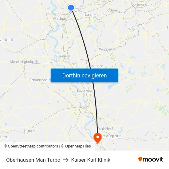 Oberhausen Man Turbo to Kaiser-Karl-Klinik map