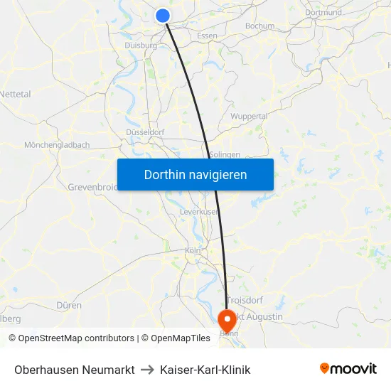 Oberhausen Neumarkt to Kaiser-Karl-Klinik map