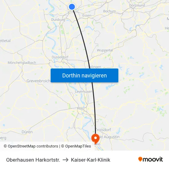 Oberhausen Harkortstr. to Kaiser-Karl-Klinik map