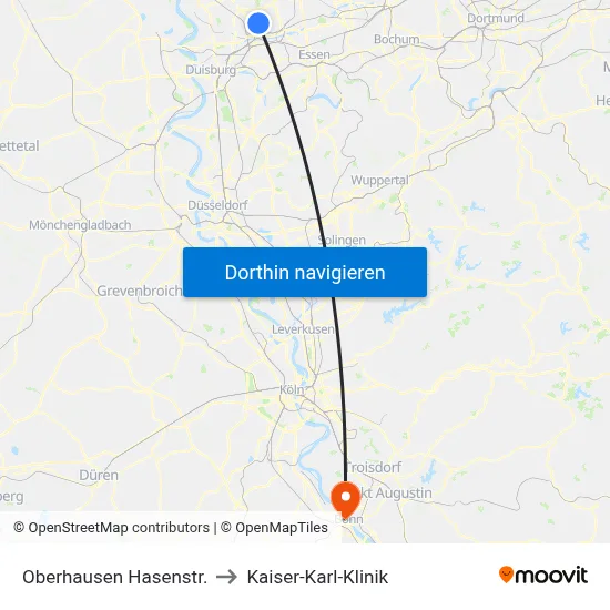 Oberhausen Hasenstr. to Kaiser-Karl-Klinik map