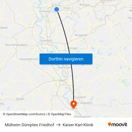 Mülheim Dümpten Friedhof to Kaiser-Karl-Klinik map