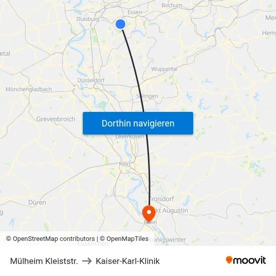 Mülheim Kleiststr. to Kaiser-Karl-Klinik map