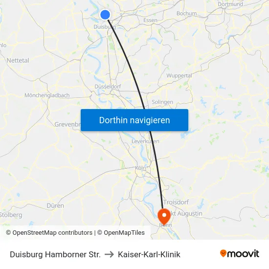 Duisburg Hamborner Str. to Kaiser-Karl-Klinik map