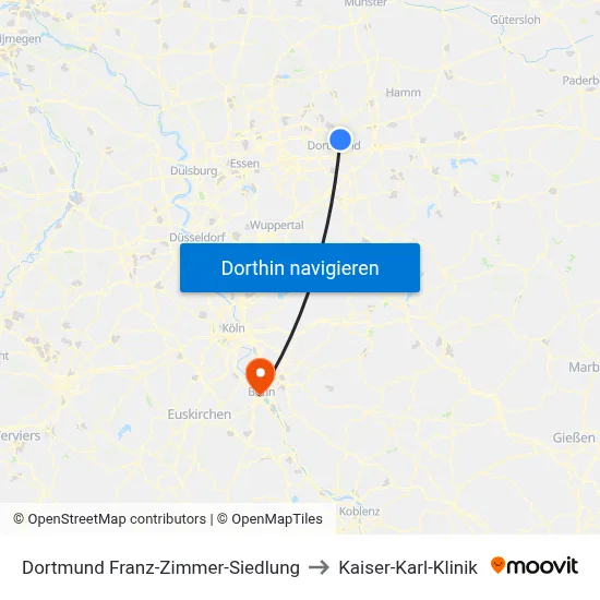 Dortmund Franz-Zimmer-Siedlung to Kaiser-Karl-Klinik map