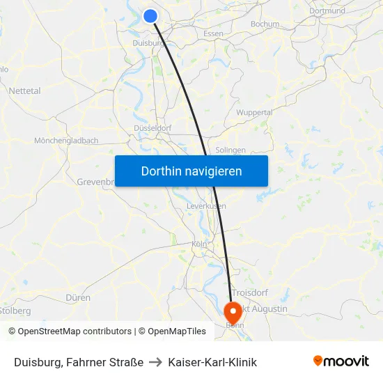 Duisburg, Fahrner Straße to Kaiser-Karl-Klinik map