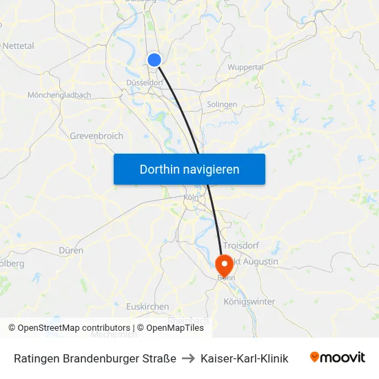Ratingen Brandenburger Straße to Kaiser-Karl-Klinik map
