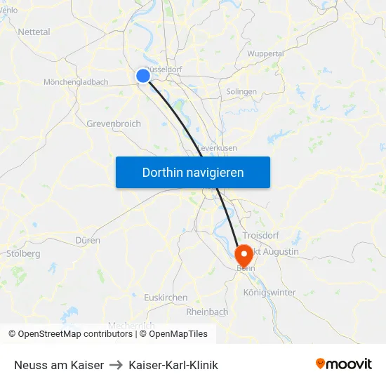 Neuss am Kaiser to Kaiser-Karl-Klinik map