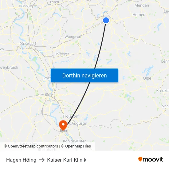 Hagen Höing to Kaiser-Karl-Klinik map