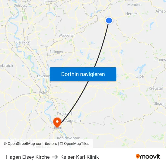 Hagen Elsey Kirche to Kaiser-Karl-Klinik map