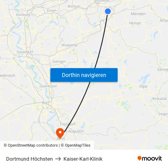 Dortmund Höchsten to Kaiser-Karl-Klinik map