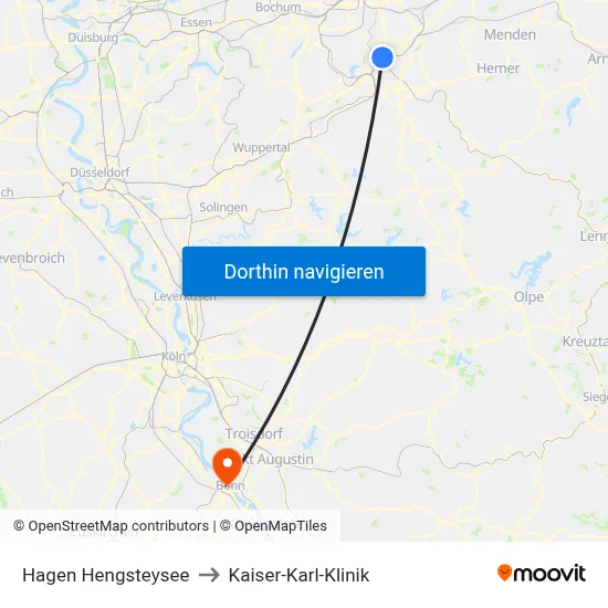 Hagen Hengsteysee to Kaiser-Karl-Klinik map