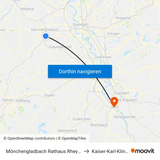Mönchengladbach Rathaus Rheydt to Kaiser-Karl-Klinik map