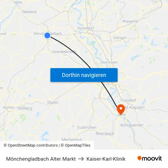 Mönchengladbach Alter Markt to Kaiser-Karl-Klinik map