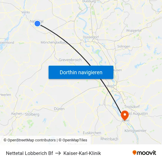 Nettetal Lobberich Bf to Kaiser-Karl-Klinik map