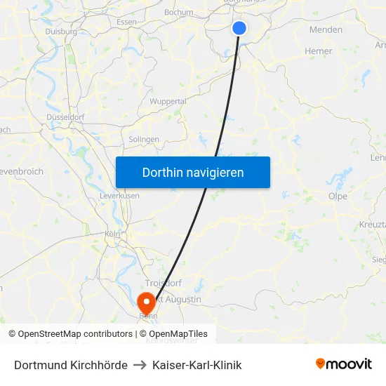 Dortmund Kirchhörde to Kaiser-Karl-Klinik map