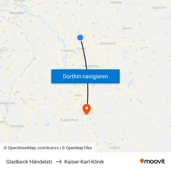 Gladbeck Händelstr. to Kaiser-Karl-Klinik map