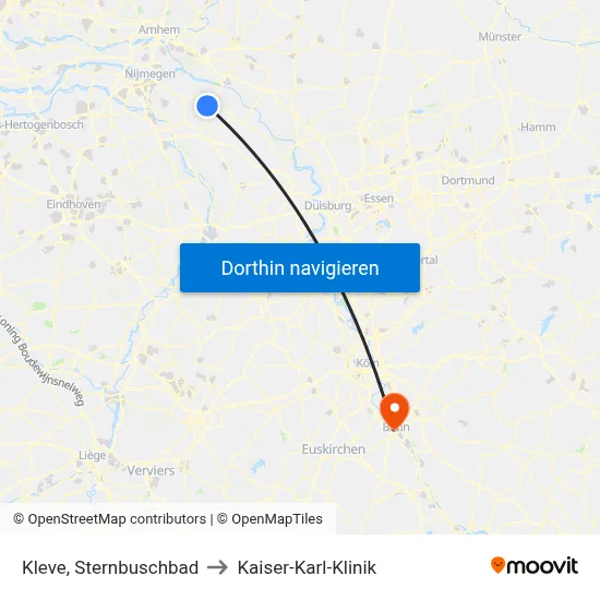 Kleve, Sternbuschbad to Kaiser-Karl-Klinik map
