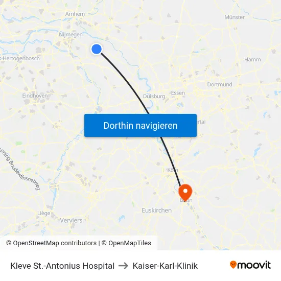 Kleve St.-Antonius Hospital to Kaiser-Karl-Klinik map