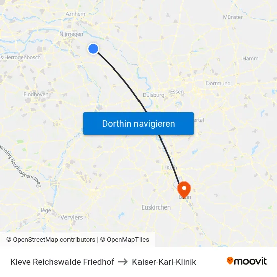 Kleve Reichswalde Friedhof to Kaiser-Karl-Klinik map