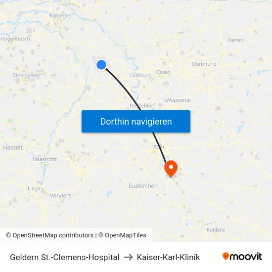 Geldern St.-Clemens-Hospital to Kaiser-Karl-Klinik map
