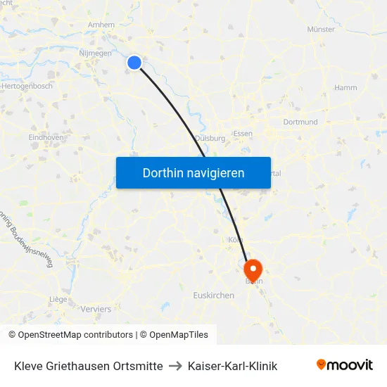 Kleve Griethausen Ortsmitte to Kaiser-Karl-Klinik map