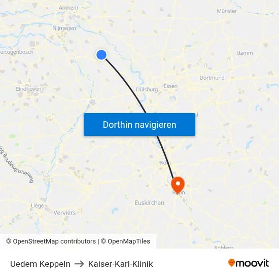 Uedem Keppeln to Kaiser-Karl-Klinik map