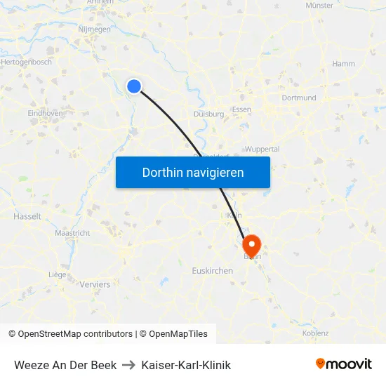 Weeze An Der Beek to Kaiser-Karl-Klinik map